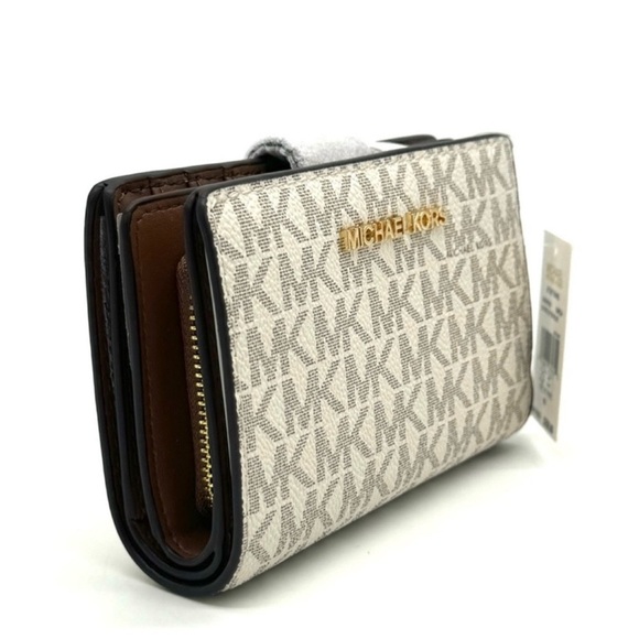 Michael Kors Medium Bifold Zip Chain Wallet Vanilla/Brown - Picture 5 of 9